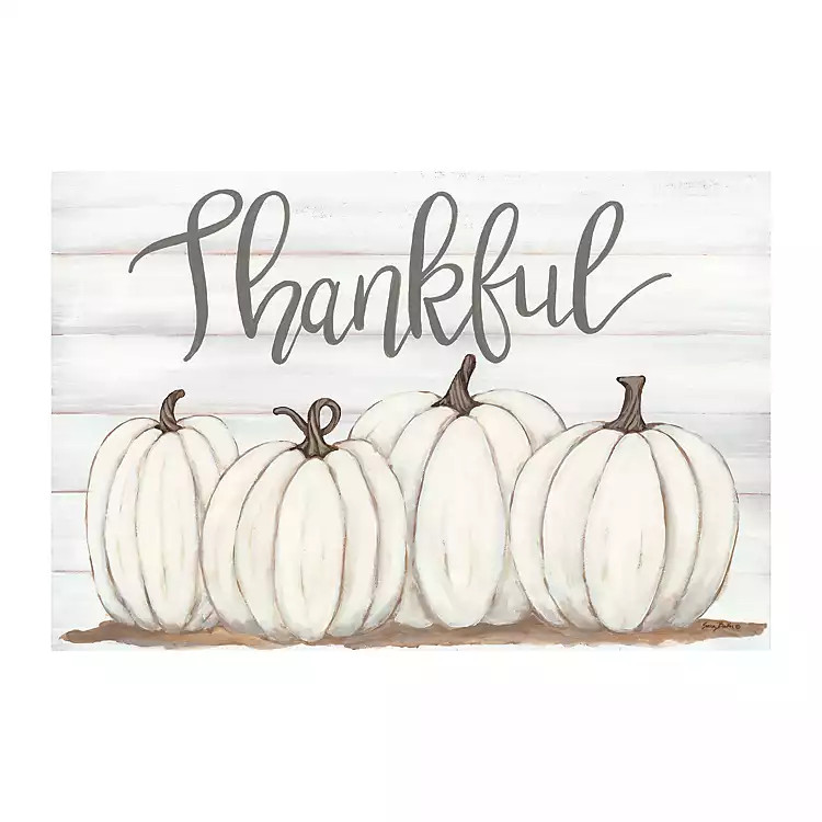 Cream Pumpkins Thankful Canvas Art Print | Kirkland's Home
