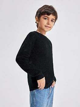Haloumoning Boys Casual Pullover Sweaters Kids Chunky Crewneck Waffle Knit Jumper Tops 4-14 Years | Amazon (US)