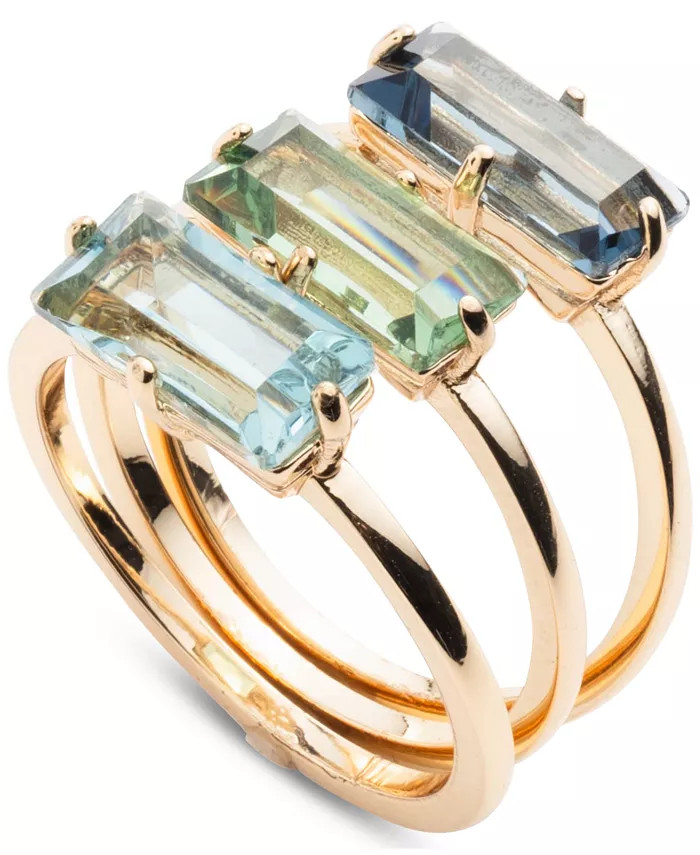 Lauren Ralph Lauren Gold-Tone 3-Pc.Set Baguette Stone Stack Rings - Macy's | Macy's