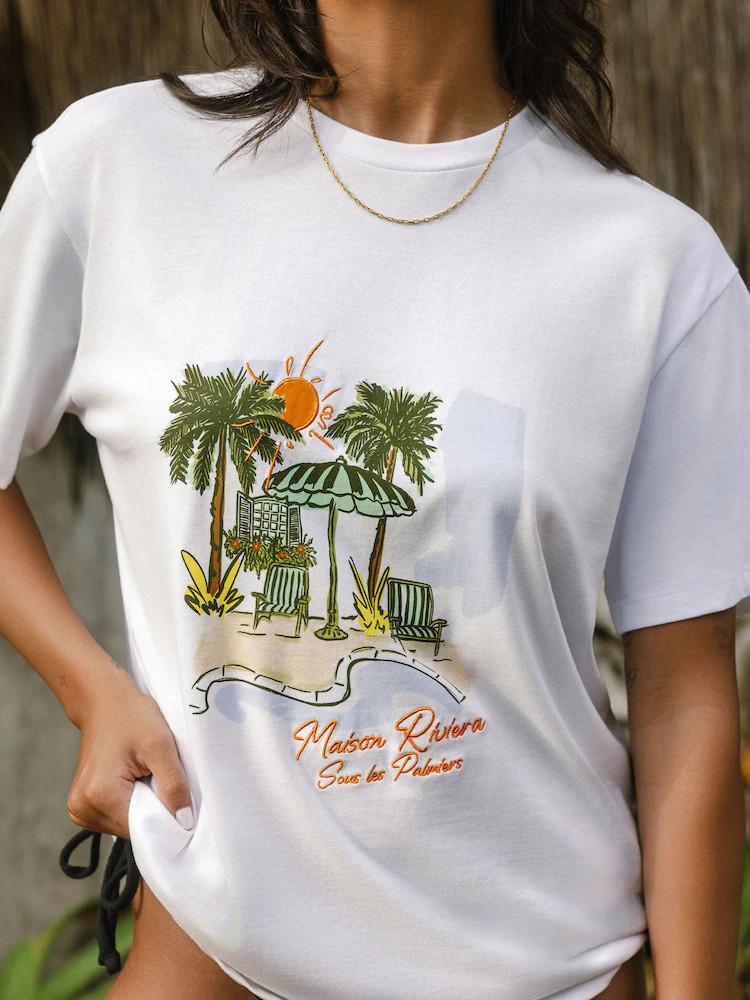 Chelsea Peers White Maison Riviera Sous Les Palmiers Print T-Shirt | Next EU