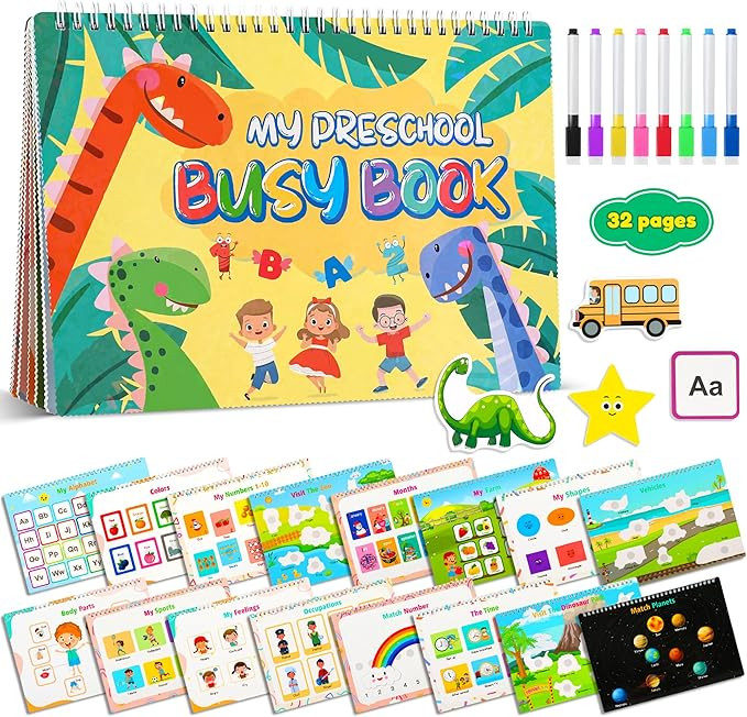 Toddler Preschool Learning Activities, Montessori 32 Themes Dinosaur Busy Book for Toddlers 2-6, ... | Amazon (US)