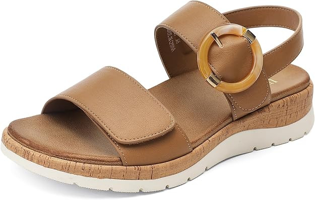 UBFEN Womens Flat Sandals Arch Support Open Toe Walking Comfy Casual Low Wedge Summer Shoes | Amazon (US)