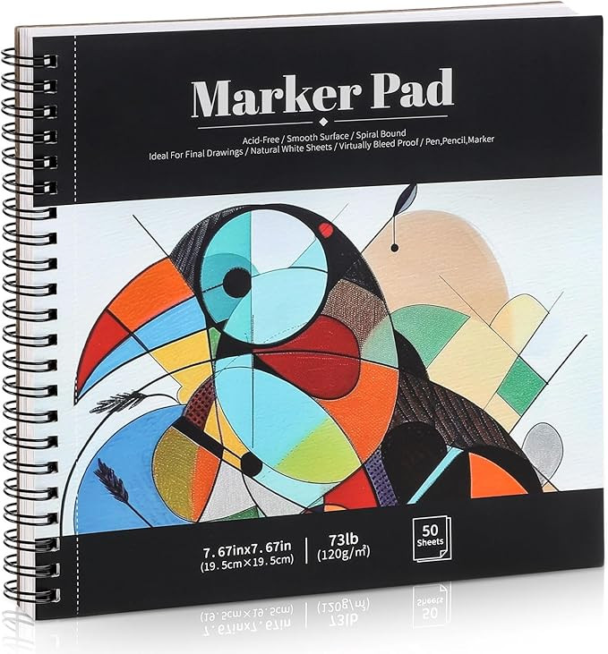 50 Sheets Marker Paper Pad, 7.6×7.6 Inch Bleedproof Art Sketch Pad, 73lb/120gsm Drawing Paper Sp... | Amazon (US)