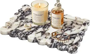 Scalloped Marble Tray,Marble Vanity Trays for Bathroom 12" x 9", Scalloped Tray,Wave Appearance J... | Amazon (US)