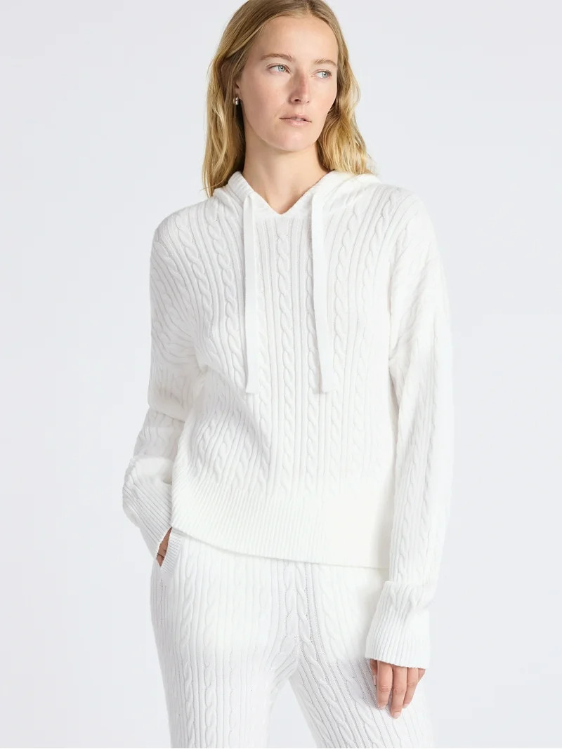 Free Assembly Women's Cozy Yarn Cable Knit Hoodie Sweater, Midweight, Size XS-XXL | Walmart (US)