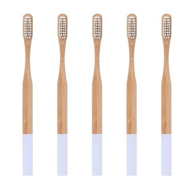Farfi 5Pcs Round Bamboo Handle Home Travel Adult Soft Bristles Dental Care Toothbrush (White) | Walmart (US)