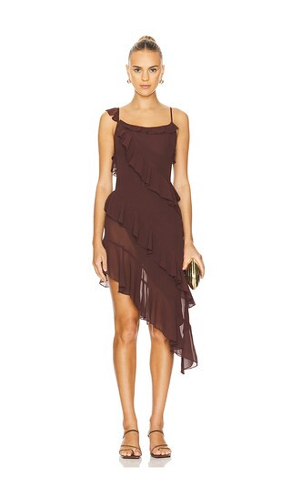 Xia Midi Dress in Brown | Revolve Clothing (Global)