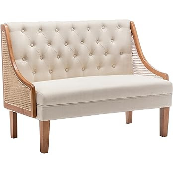Yongqiang Modern Settee with Back Small Loveseat Sofa Rattan Upholstered Dining Banquette Seating... | Amazon (US)
