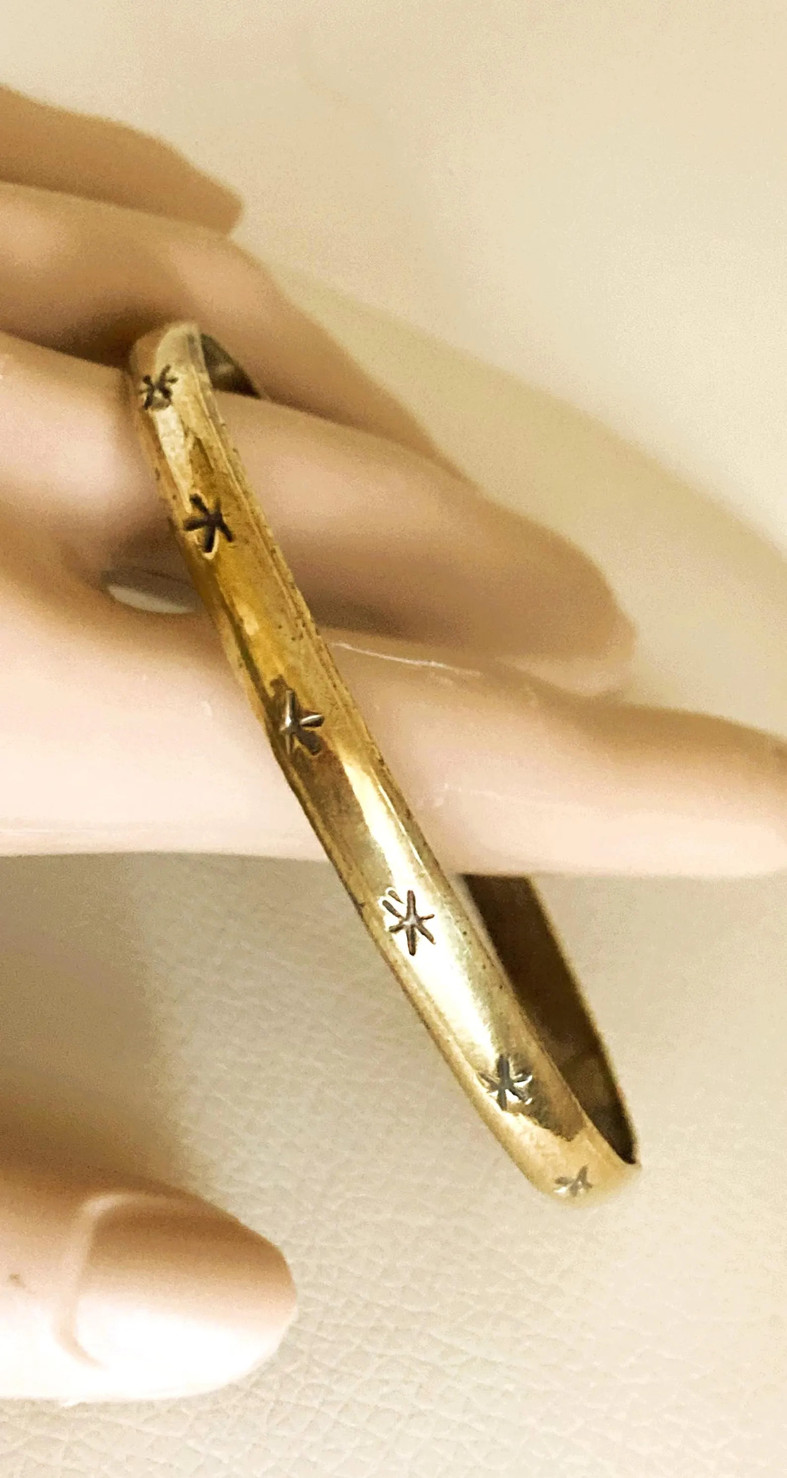Vintage Mexico Sterling Vermeil Bangle Bracelet: Star Etchings (661) - Etsy | Etsy (US)