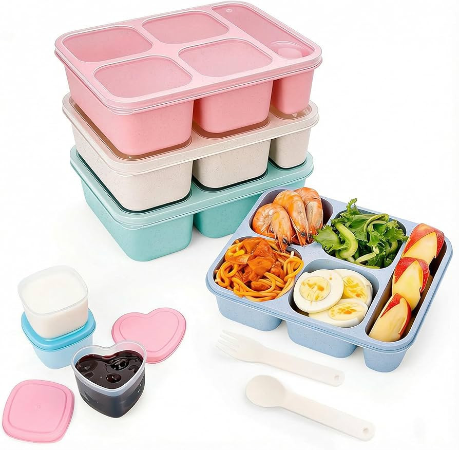 Bento Box Adult Lunch Box 5 Compartment Snack Containers for Kids, Reusable Food Storage Meal Pre... | Amazon (US)