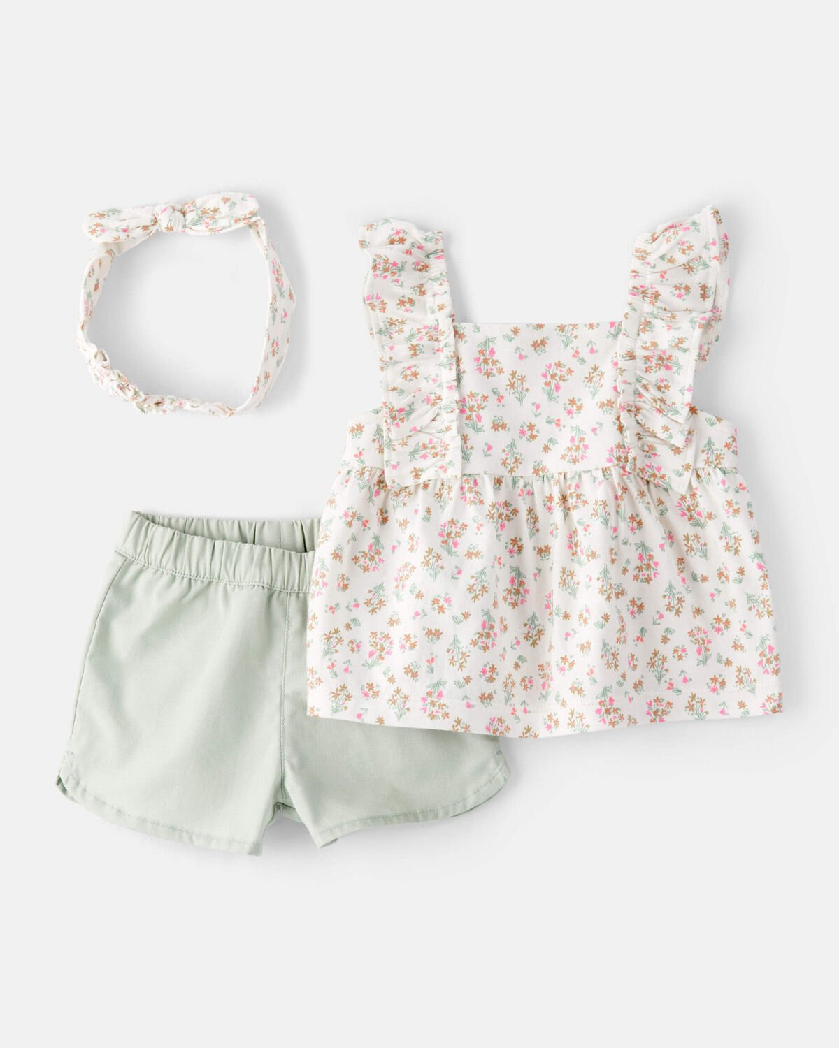Baby Girl 3-Piece Top & Short Set - Green | Carter's Inc