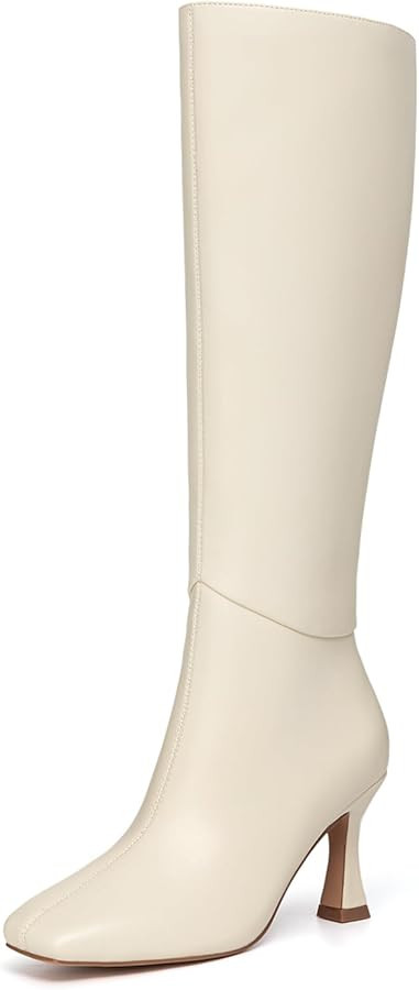 Athlefit Women's Kitten Heel Knee High Boots Square Toe High Heel Sexy Tall Boots with Side Zippe... | Amazon (US)