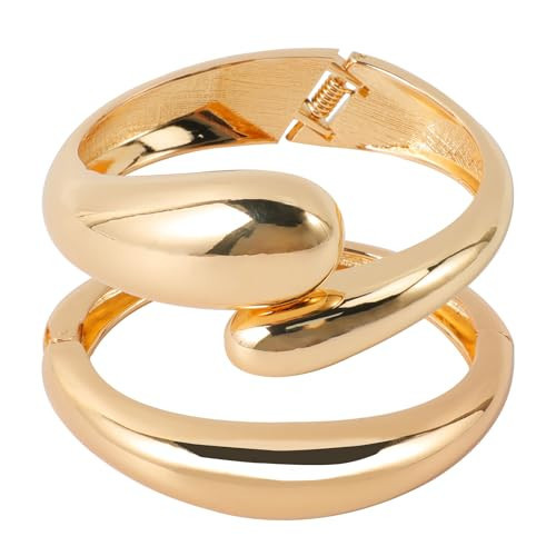 2 Pcs Chunky Gold Bangles Bracelets for Women, Big Gold Arm Cuff Statement Bracelets Stack Jewelry for Women, Thick Plus Size Bangle Sets Teardrop Bracelet Greek Goddess Costume Halloween Accessories | Amazon (US)