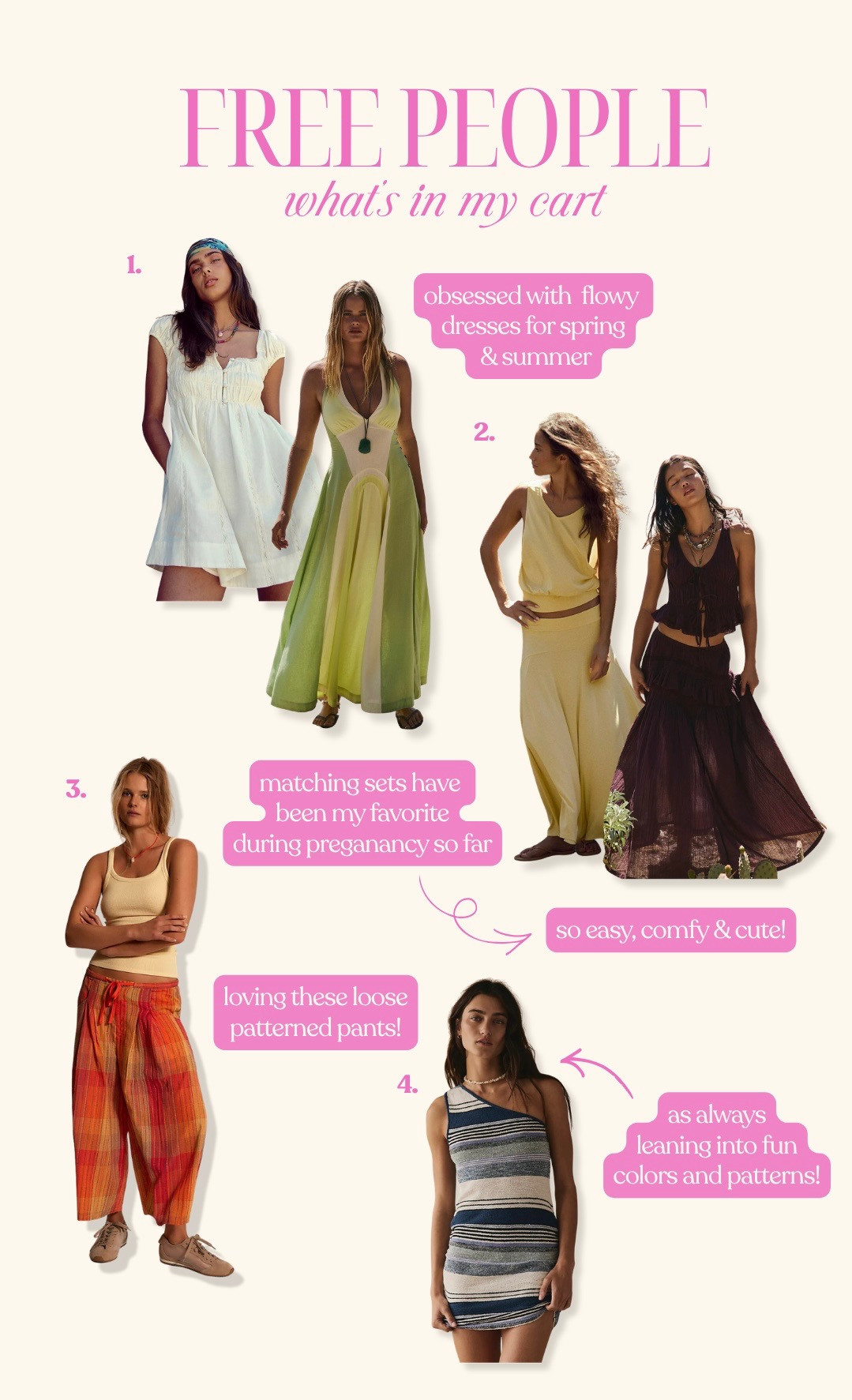 [4/10/26] what's in my cart from @freepeople! obsessed with flowy dresses, matching sets & fun colors & patterns for spring/summer!  

 #LTKFestival #LTKootd #LTKSeasonal