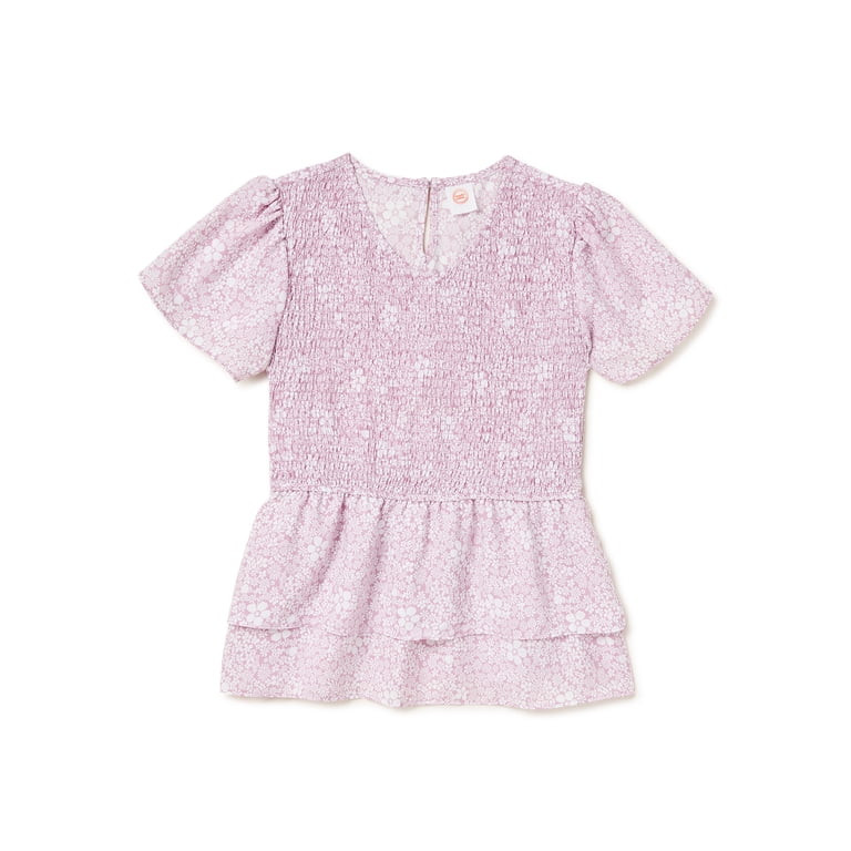 Wonder Nation Girls’ Smocked Tiered Babydoll Top, Sizes 4-18 & Plus | Walmart (US)