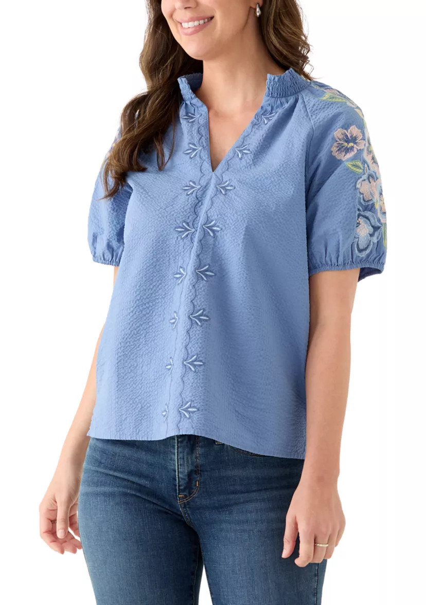 Women's Short Sleeve Textured Woven Blouse | Belk