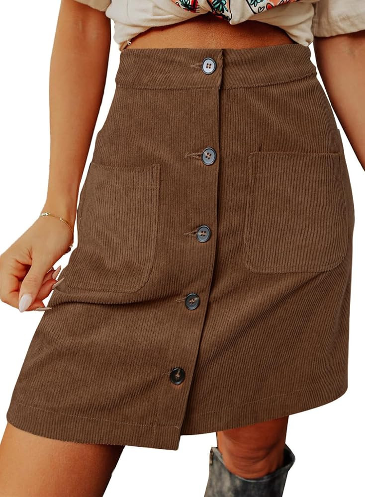 Happy Sailed Womens Corduroy Skirts Fall Winter High Waist Button Down A-line Short Mini Skirt wi... | Amazon (US)