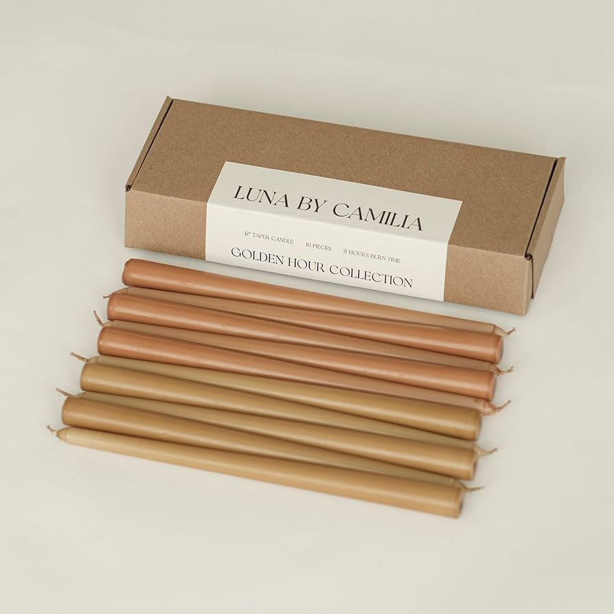 Pack of 10 Pieces Luna By Camilia 12 Inch Taper Candles, Wedding & Events Taper Candles… (Golde... | Amazon (US)