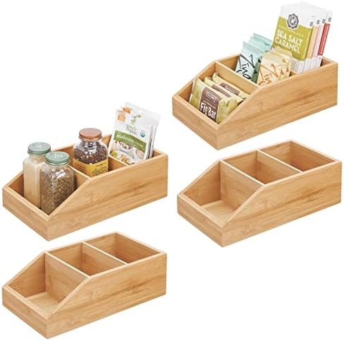 mDesign Bamboo Wood Food Storage Bin with Divided 3 Compartments and Sloped Front for Kitchen Cab... | Amazon (US)