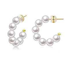 Pearl Hoop Earrings for Women Small Pearl Hoop Earrings 14K Gold Plated Lightweight Open Large Ci... | Amazon (US)