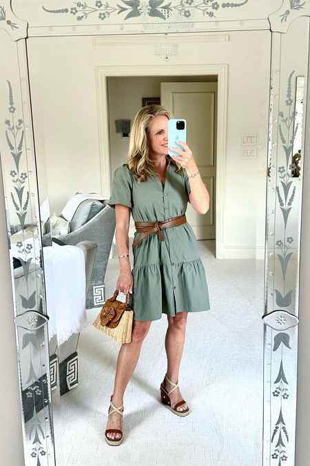 Brochu Walker All the perfect Spring neutrals for anywhere you want to go! Agave army green mini Havana dress with short sleeves and tiered ruffle skirt Leather wrap belts  All fit true to size I’m 5’2” tall and wearing XS

#LTKstyletip #LTKSeasonal #LTKover40
