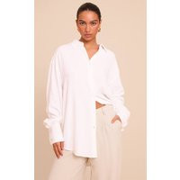 White Linen Look Boxy Oversized Shirt | PrettyLittleThing UK