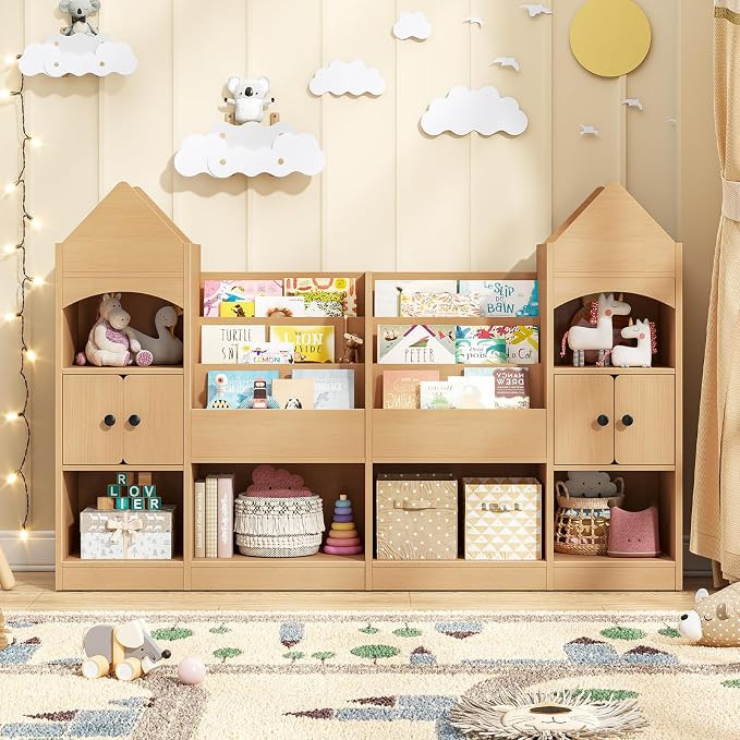 Vabches Castle Shape Children's Bookshelf, Kids Bookcase Display Case Kids Toy Storage Organizer ... | Amazon (US)
