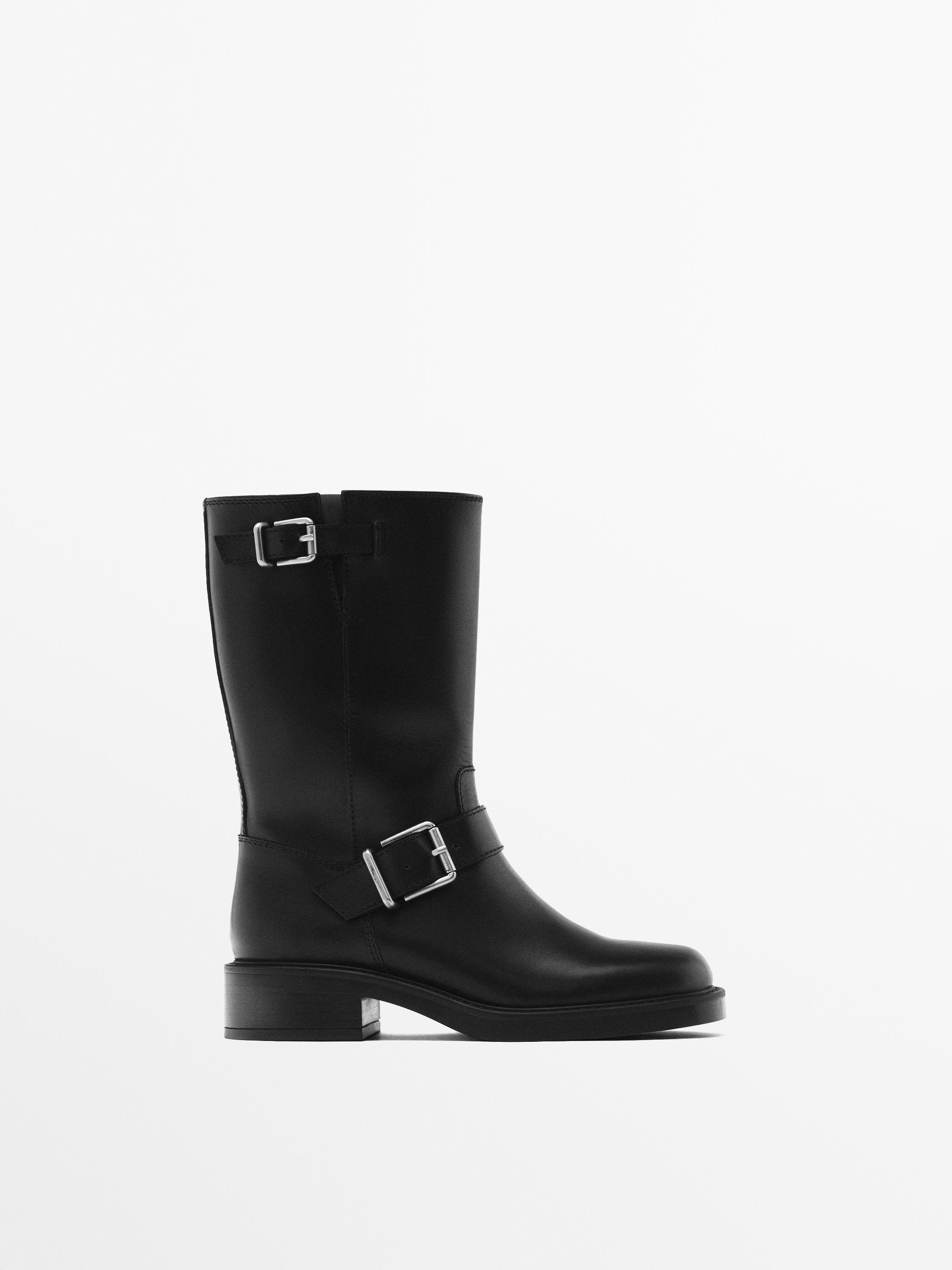 NEW IN Flat ankle boots with buckles  $320.00 Made of sheepskin. Leather lining. Square toe. The ... | Massimo Dutti US