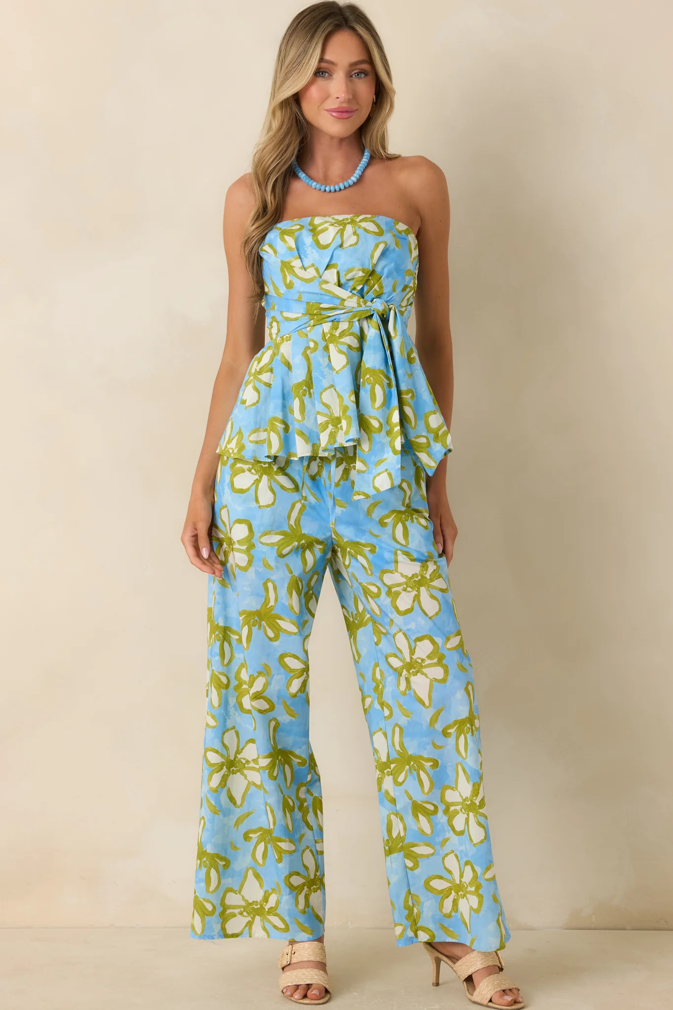 Flower Power Move Blue Floral Cotton Peplum Top | Red Dress