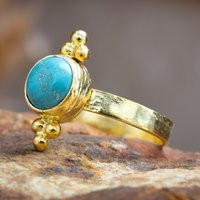 Turquoise Hammered Silver Ring With Gold Balls Made in Sterling Coated 18K Gold. Natural Turquoise Ring, Ring | Etsy (US)