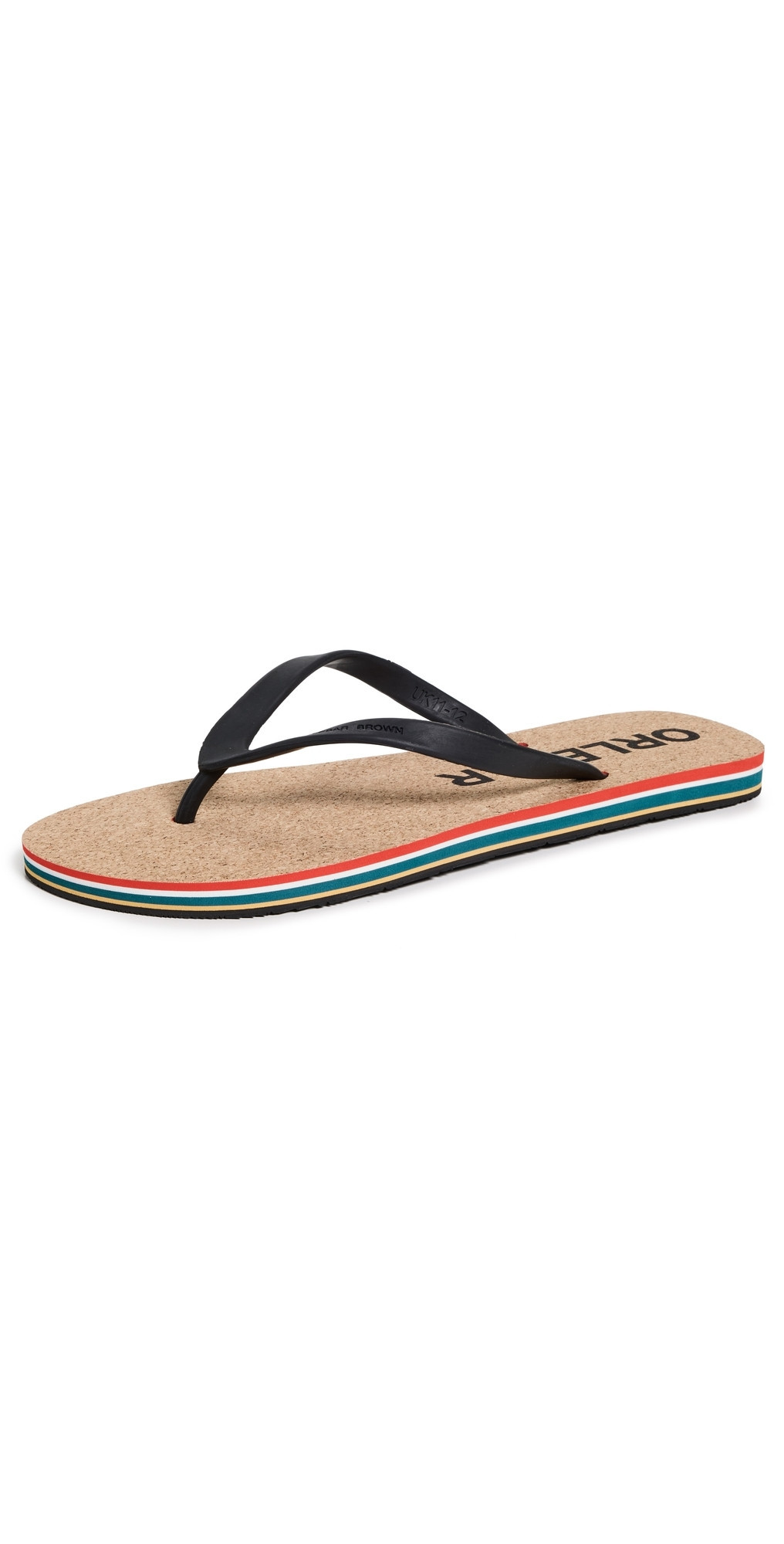 Orlebar Brown Haston Ob Stripe Flip Flops Black/White Sand 11 | Shopbop