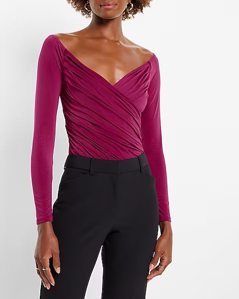 Body Contour Silky Long Sleeve Wrap Top | Express