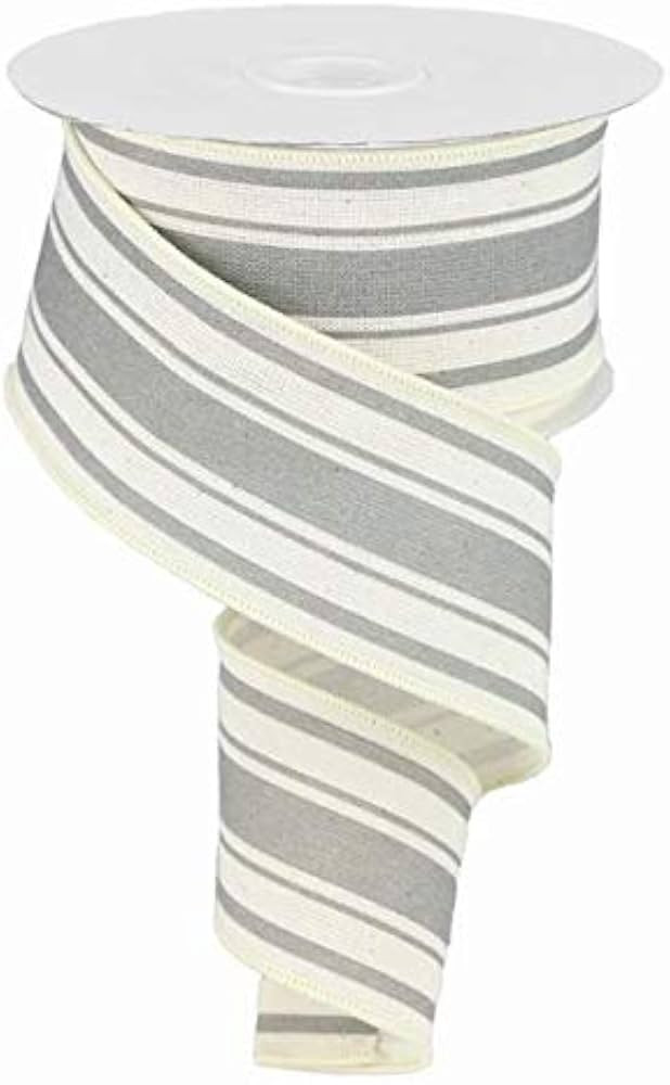 Craig Bachman Cotton Wired Edge Striped Ribbon - 2.5 Inch x 10 Yard (Ivory, Cool Grey) - Holidays... | Amazon (US)