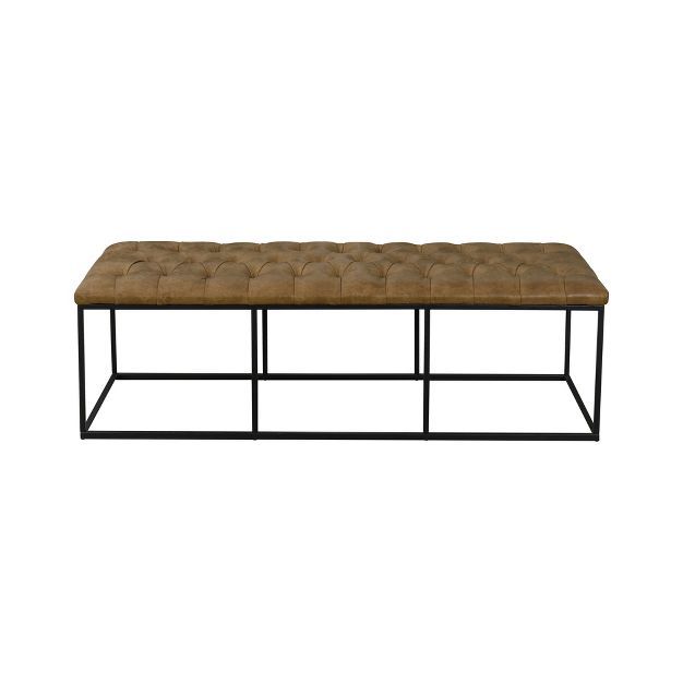 58" Draper Large Bench with Button Tufting Faux Leather Light Brown - HomePop | Target