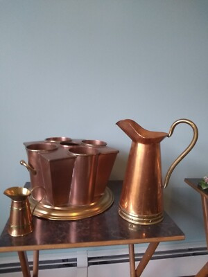 Vintage Deco Solid Copper Brass Wine 4 Bottle Ice Chiller Bucket with Carafes  | eBay | eBay US