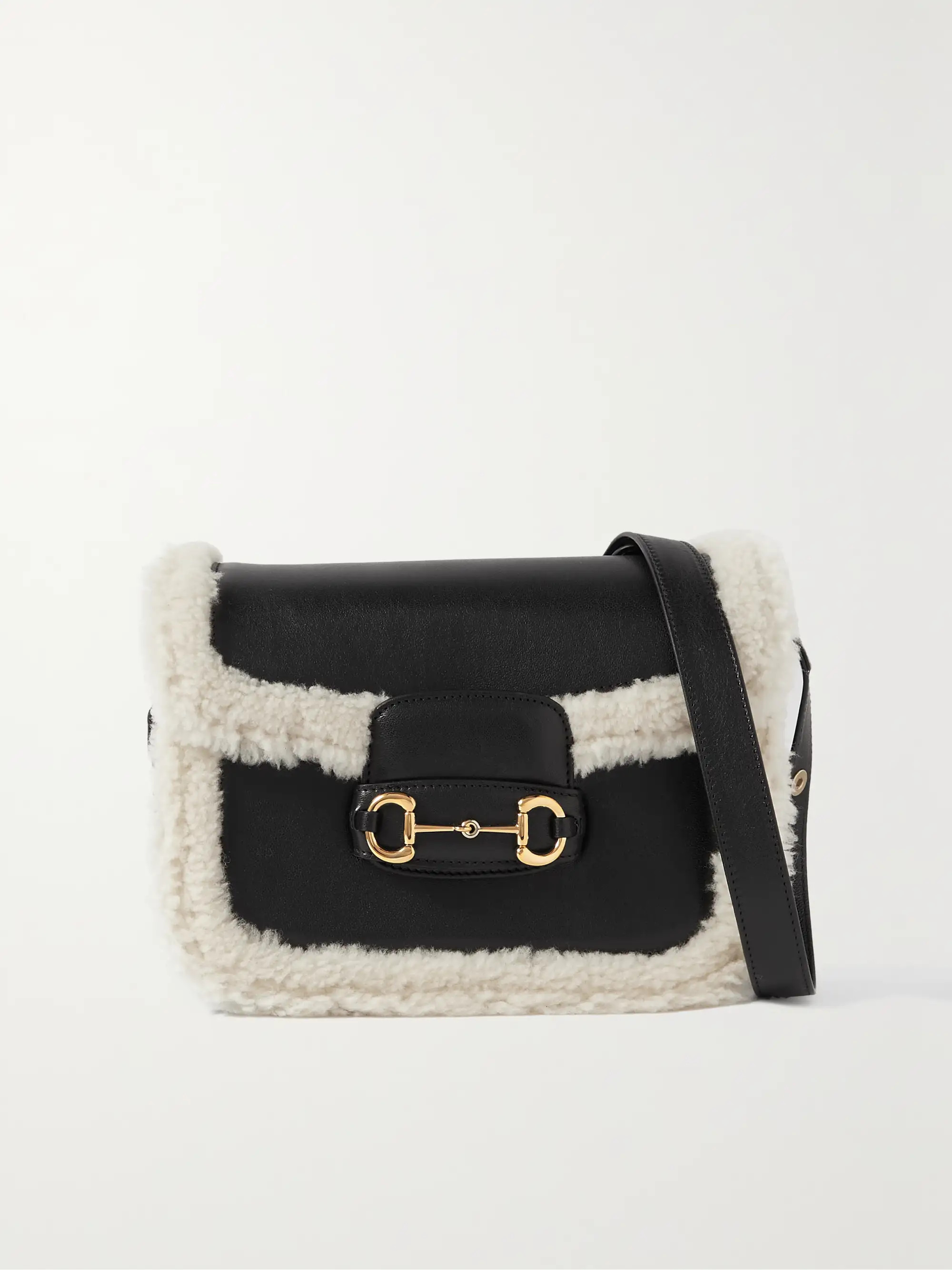 Horsebit 1955 shearling-trimmed leather shoulder bag | NET-A-PORTER (US)