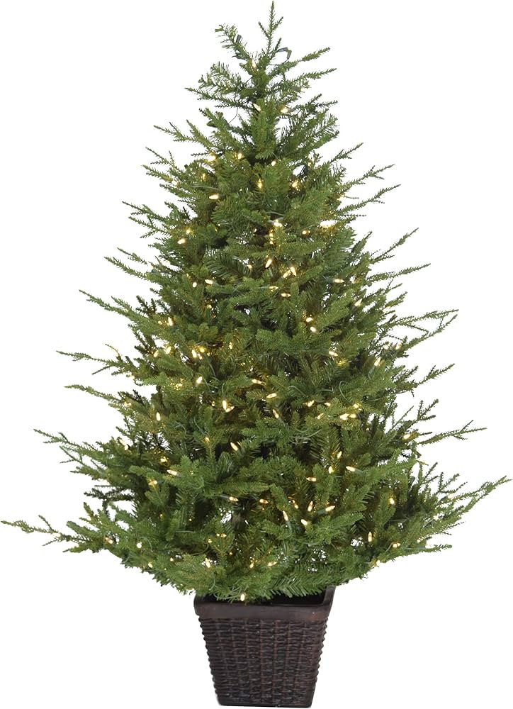 Fraser Hill Farm 5-ft. Adirondack Prelit Potted Christmas Tree with Warm White LED Lights, Artifi... | Amazon (US)