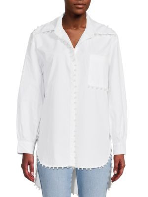 Lea & Viola Faux Pearl Cotton Shirt on SALE | Saks OFF 5TH | Saks Fifth Avenue OFF 5TH