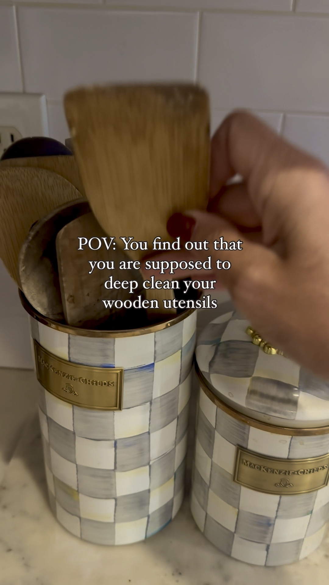 I recently discovered this kitchen cleaning hack! Wooden utensils can build up residue over time, but boiling them for 10-15 minutes deep cleans them easily. Protip: Swap olive oil for food-safe mineral oil to keep them in top shape. Plus, they look adorable stored in these MacKenzie-Childs kitchen canisters! #kitchenhack #deepcleaning #MacKenzieChilds #woodenutensils #cleaningtips

#LTKHome #LTKVideo #LTKBacktoSchool