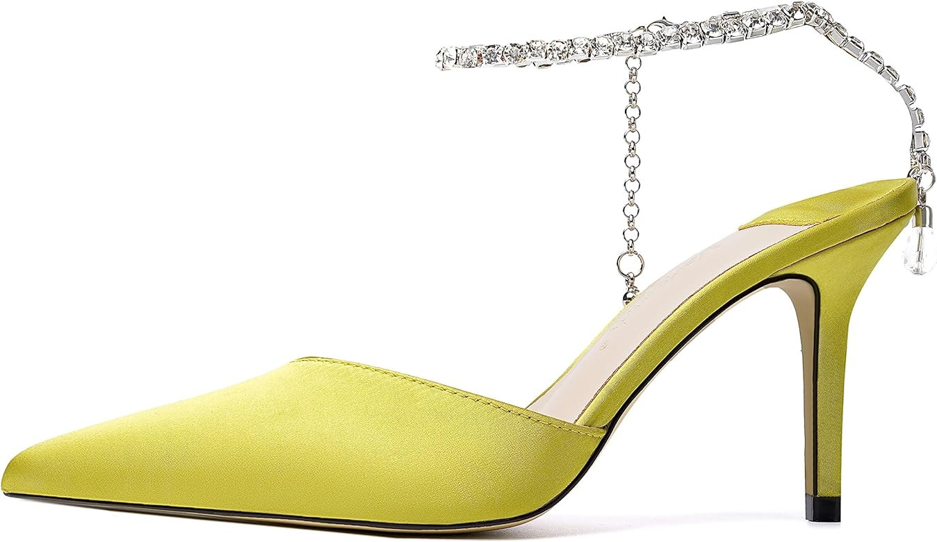Zapatos de tacón alto para mujer, tacón de aguja cerrado, punta cerrada, correa en el tobillo, ... | Amazon (US)