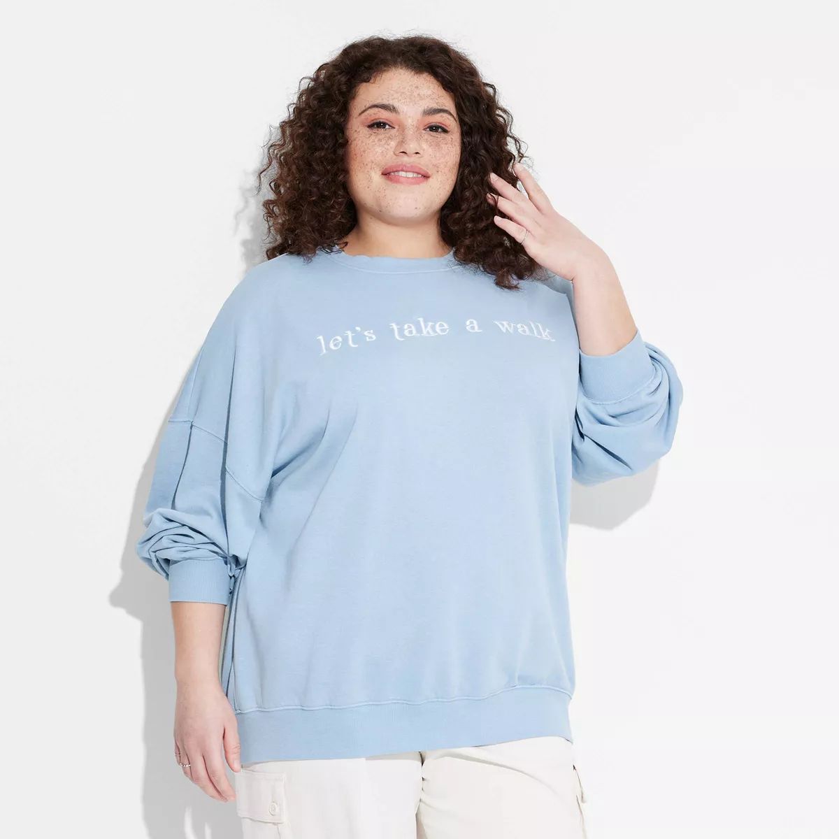 Women's Let's Take a Walk Graphic Sweatshirt - Light Blue | Target