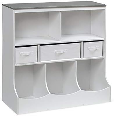 Combo Bin Storage Unit with Three Baskets - Solid White/Woodgrain Gray | Amazon (US)