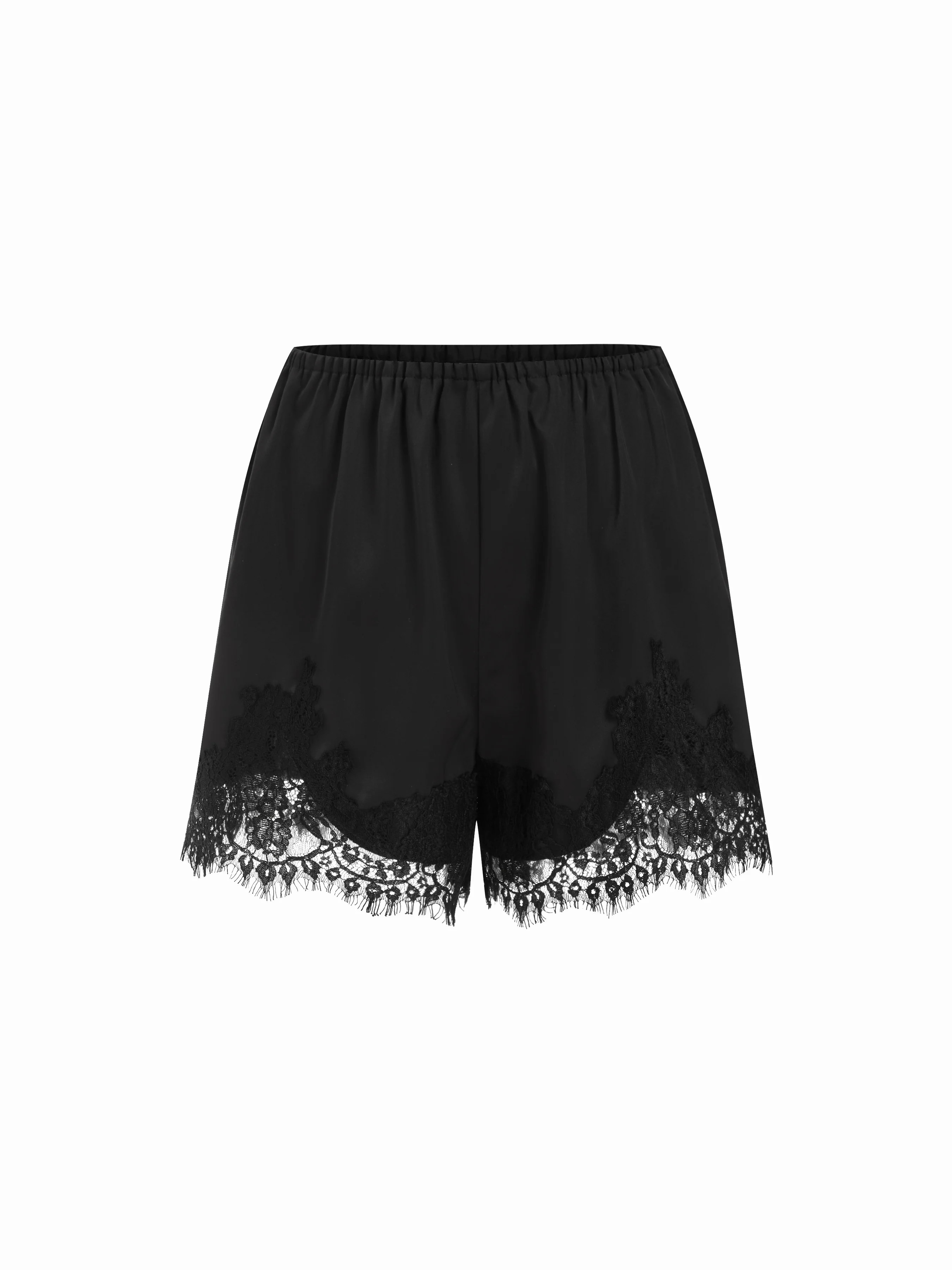 Wuthering Romance Satin Satin Mid Rise Solid Elastic Waist Floral Lace Shorts For Daily Casual | Cider