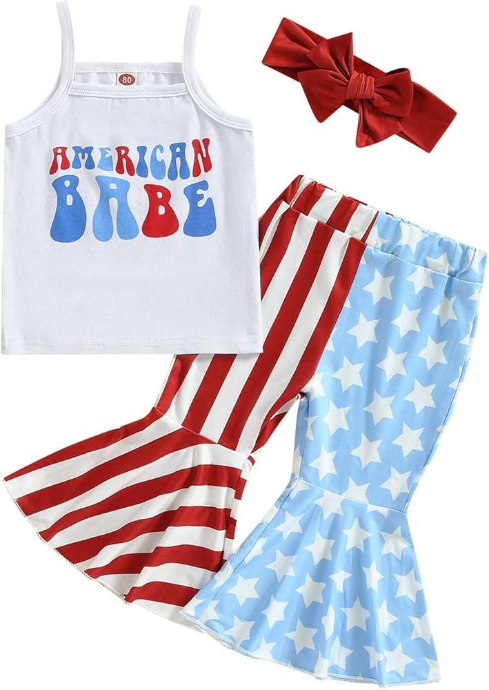 AEEMCEM Baby Girl 4th of July Outfit Spaghetti Strap Sleeveless Romper Tank Tops Stars Striped Be... | Amazon (US)