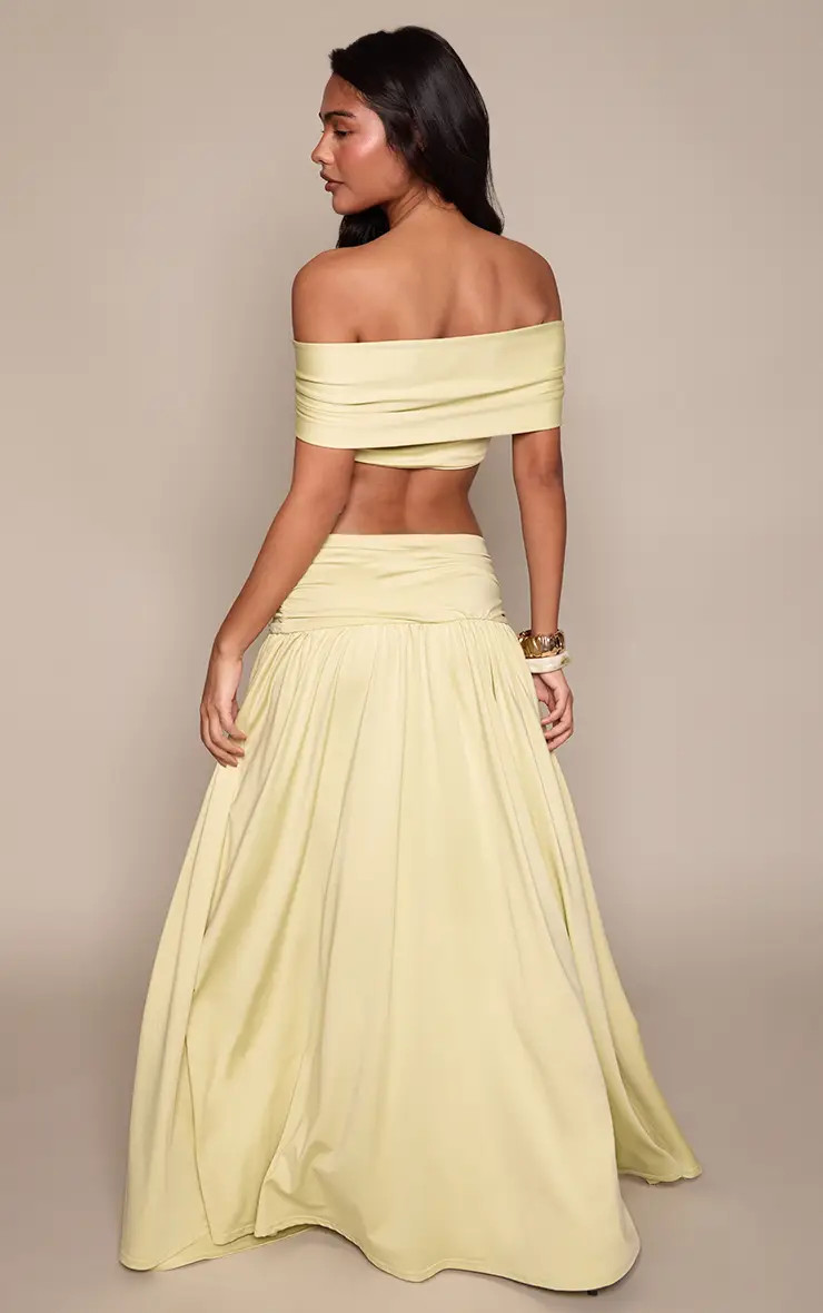 Lime Bardot Knot Detail Maxi Skirt Co-ord | PrettyLittleThing UK