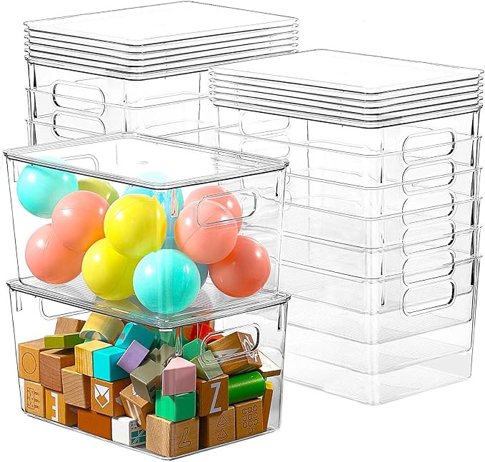 12 Pack Clear Storage Bins with Lids, 7 Quart Stackable Storage Boxes for Storage and Organizatio... | Amazon (US)