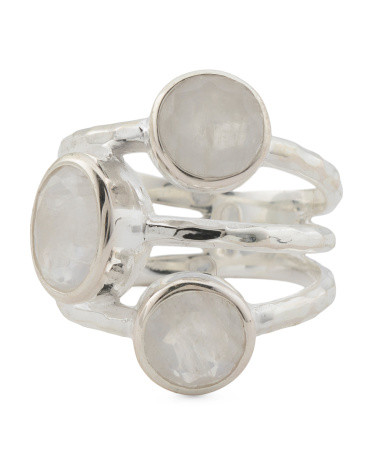 Made In India Sterling Silver Rainbow Moonstone Multi Row Ring | TJ Maxx