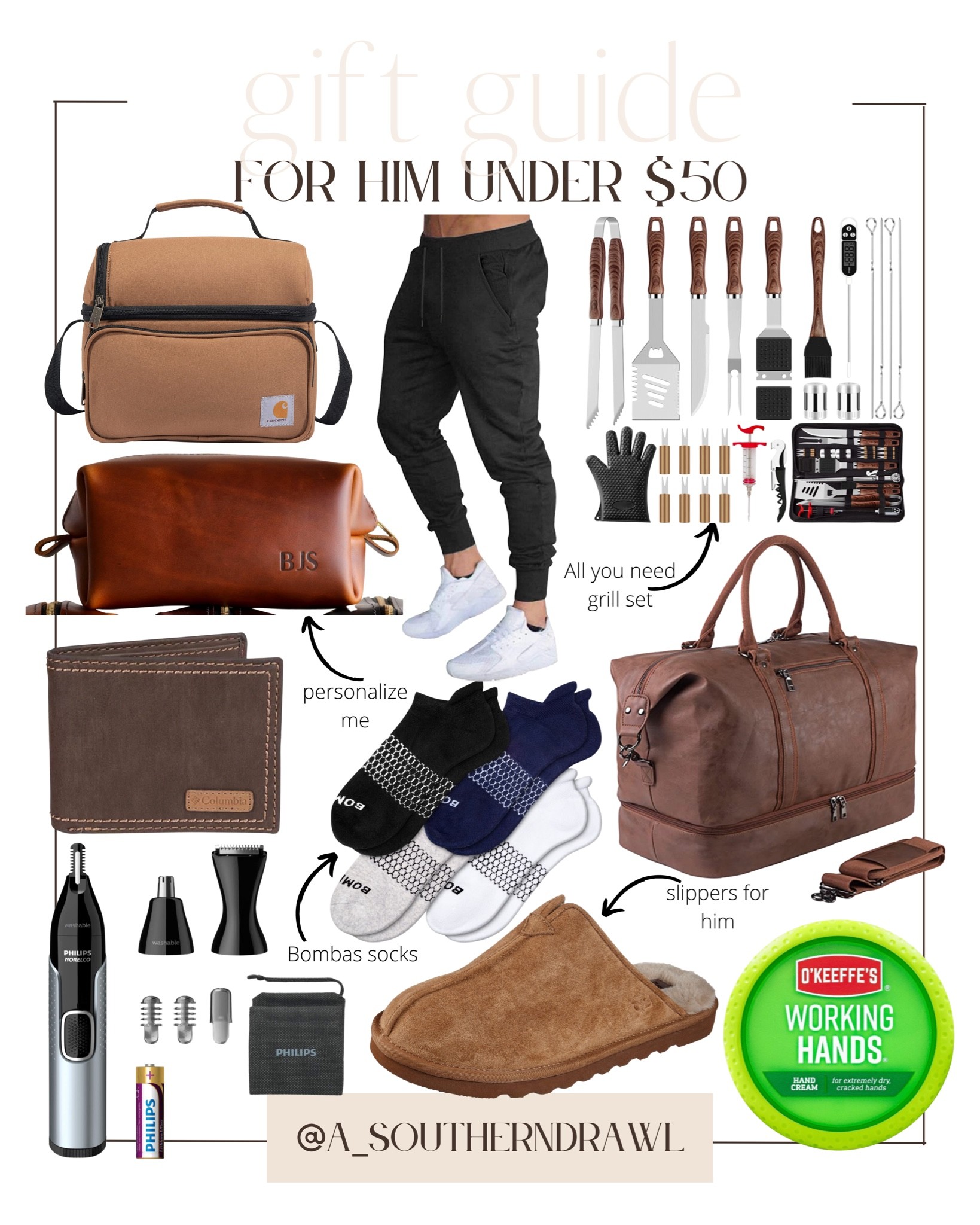 Gift guide for him - men joggers - carhart - personalized overnight bag - men grooming set - gifts for men 

#LTKbeauty #LTKHoliday #LTKmens
