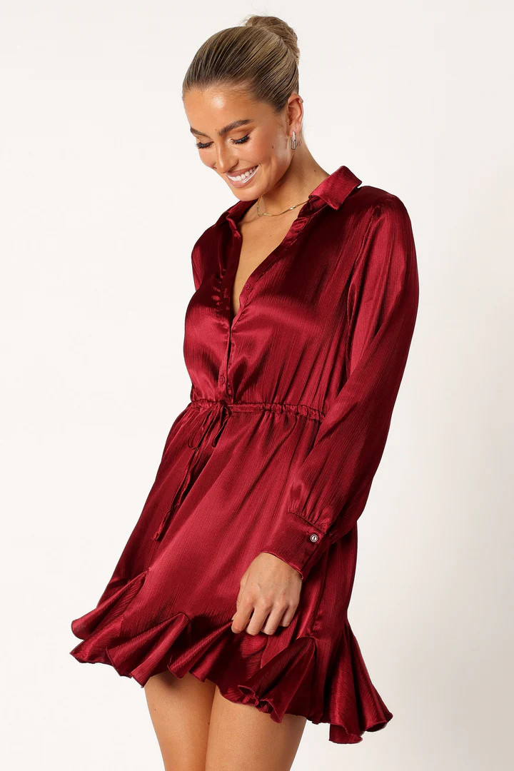 Callum Long Sleeve Mini Dress - Burgundy | Petal & Pup (US)