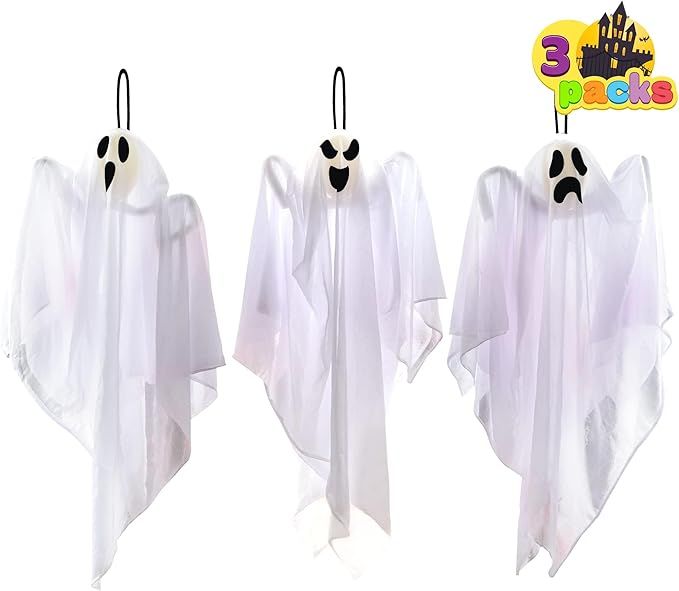 JOYIN 3 Pack Halloween Party Decoration 27.5" Hanging Ghosts, Cute Flying Ghost for Front Yard Pa... | Amazon (US)